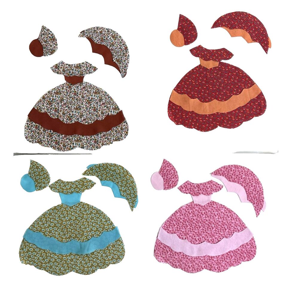 Lot of 4 Sunbonnet Sue Southern Belle Quilt Applique Cut Out Pieces Quilts Vtg